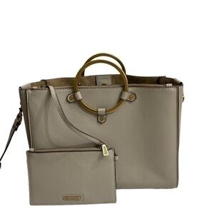Rebecca minkoff leather taupe two piece bag and pouch set